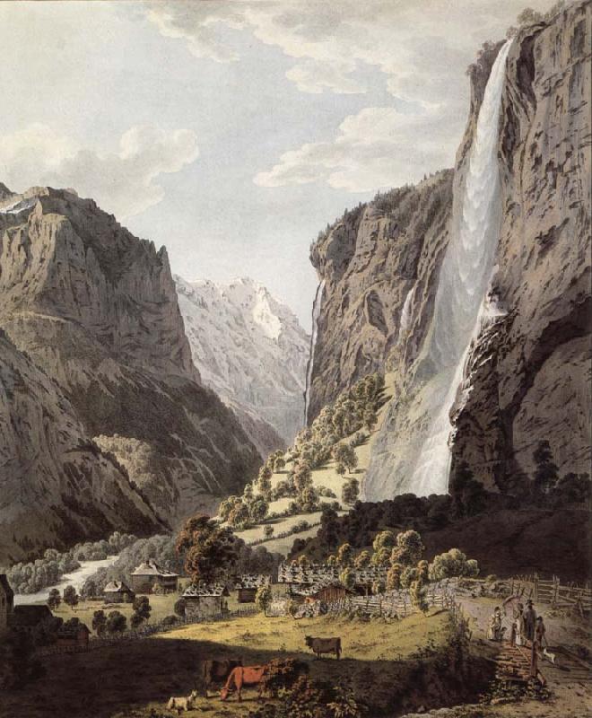 Franz Niklaus Konig The Fall of the Staubbach,dans the Vallee of Lauterbrunnen Sweden oil painting art